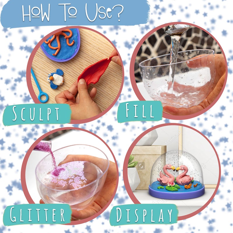 Kipipol Snow Globe Making Kit for Kids - Make Your Own Snow Globes for Girls w/ 4 DIY Snowglobe  5 Figures  20 Packs of Modeling Clay for Kids for Sculpting - Arts and Crafts for Girls & Boys 8-12-4-8 - Image 3